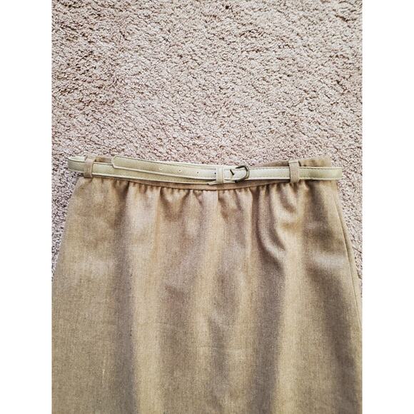 Vintage Saville 100% Wool Tan 2-Piece Belted Skirt Suit, Size 10 Petite - Picture 6 of 13